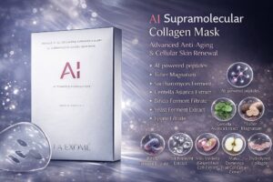 AI Supramolecular Collagen facial mask by La Exomé in premium silver packaging, designed for advanced anti-aging, skin firming, and cellular renewal.