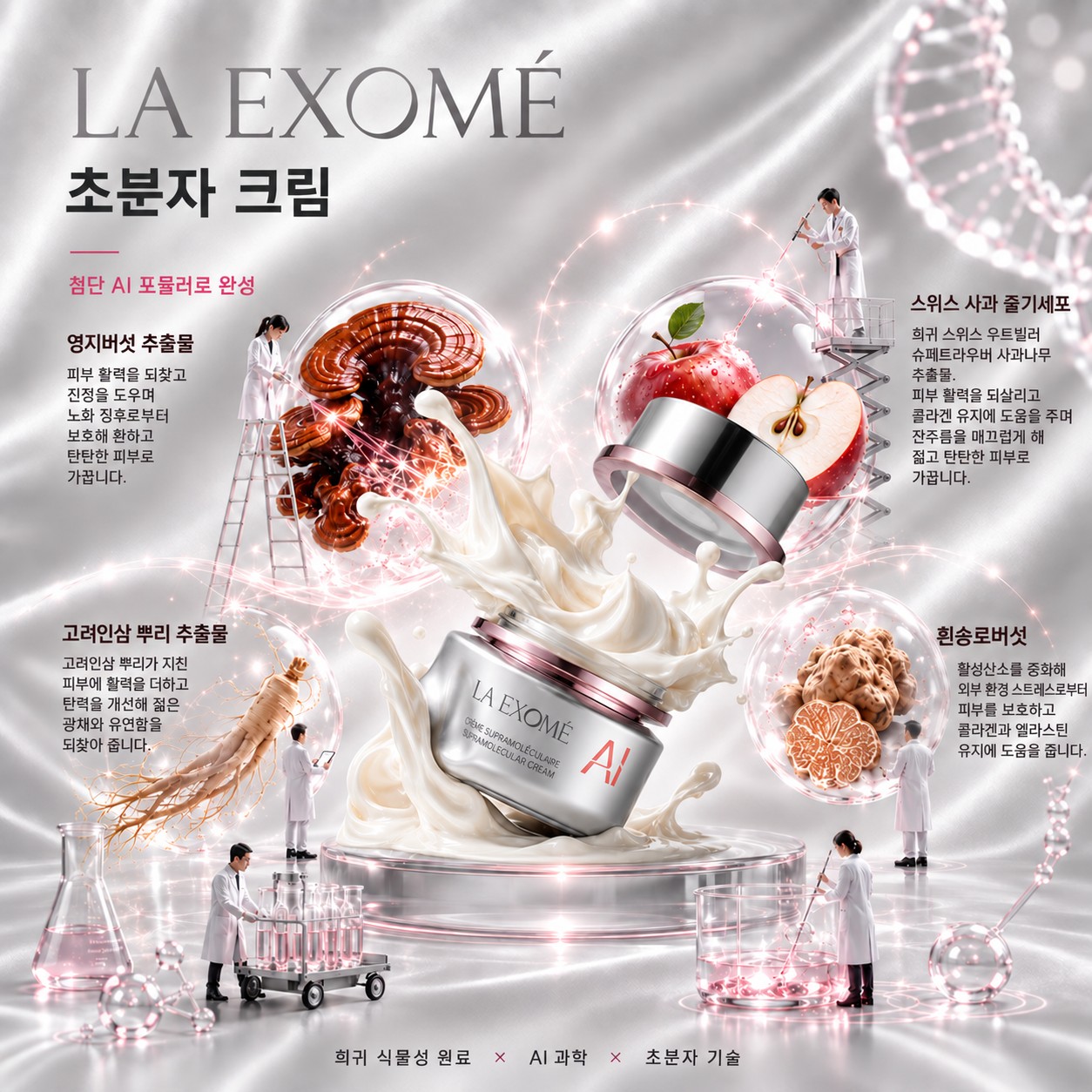 Reishi Mushroom, Swiss Apple Stem Cells, Panax Ginseng 및 Italian White Truffle Extract를 함유한 LA EXOMÉ anti-aging face cream